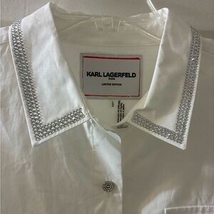 Karl Lagerfeld White Button Down Shirt with Silver Accents